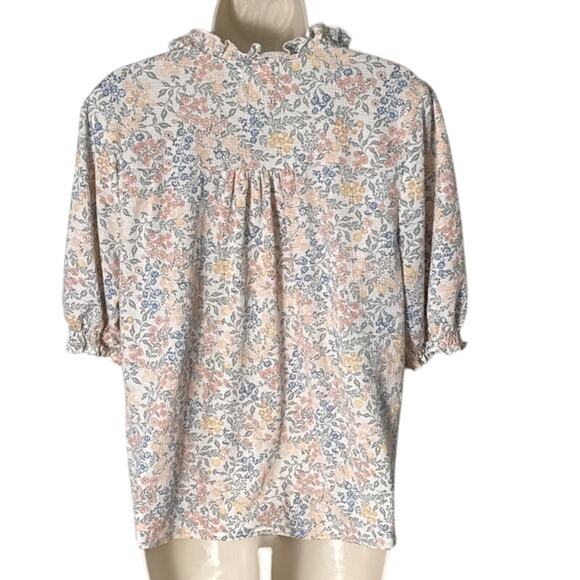 Melloday Pastel Floral Print Ruffle Detail Blouse Size L - Picture 2 of 8